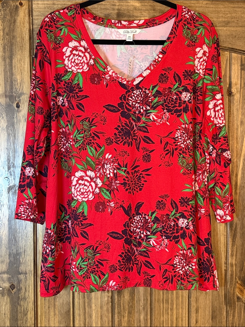 The Pioneer Woman Red Floral V-Neck Long Sleeve Top